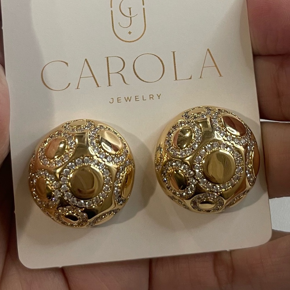 Elegant 18k Gold Plated CZ Ball Earrings Made in Brazil High Quality Jewelry